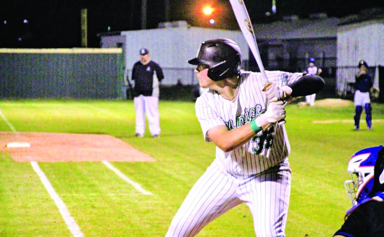 Eunice Bobcats junior first baseman Tyler Coward at bat. (Photo by Sports Editor Rhett Manuel)
