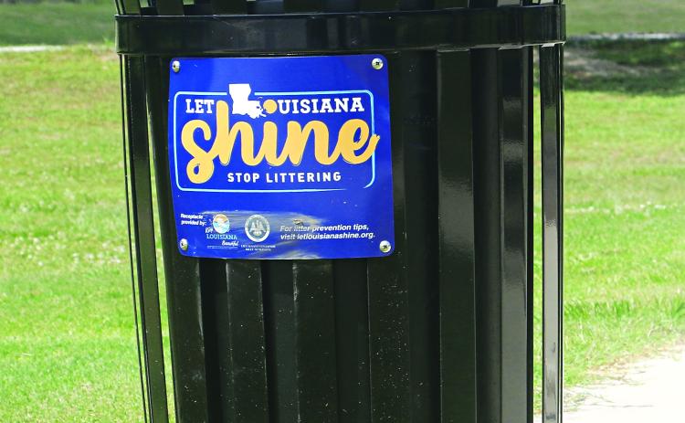 A trash can at the Walking Park in Eunice.