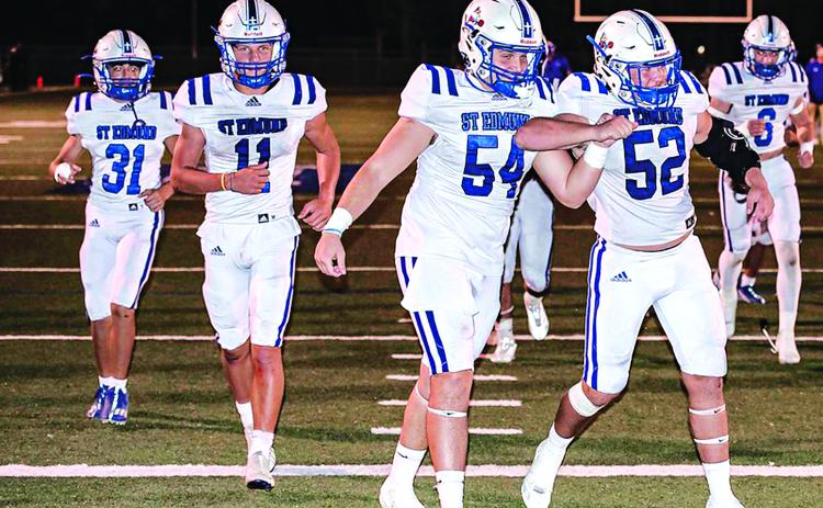 St. Edmund Blue Jays had a big win 60-0 against Berchmans Academy. The Blue Jays will travel for their annual rivalry game with Sacred Heart tomorrow night. (Photo by Dwight Jodon)