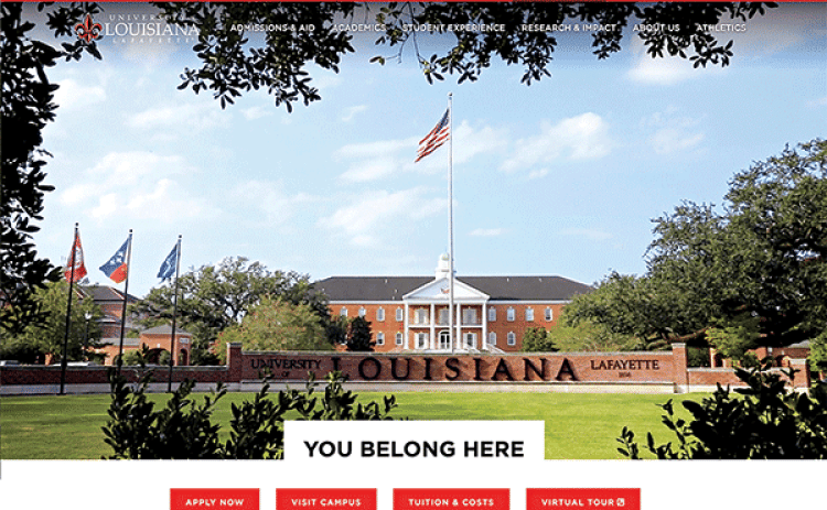The University of Louisiana at Lafayette has unveiled a redesign of its flagship website, Louisiana.edu.