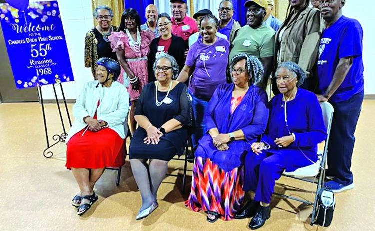 The class of 1968 Charles Drew High held a reunion recently. Classmates enjoyed a four-day of festivities and activities together. Seated, from left, are Cynthia Ann Doucet, Lillian C. Parker, Diana Robinson and Geraldine Paul. Second row, from left, are Lana Hickerson, Ora Lee Andrus, Lara Castille, Consuella Caldwell, James Price, Patricia Harrison and Watty Jones. In back, from left, are Charles Guillory, Anthony Guillory, Morris Vallaire Jr, Ernest Mitchell, Martin Willie Guillory and Lawrence Allison. 