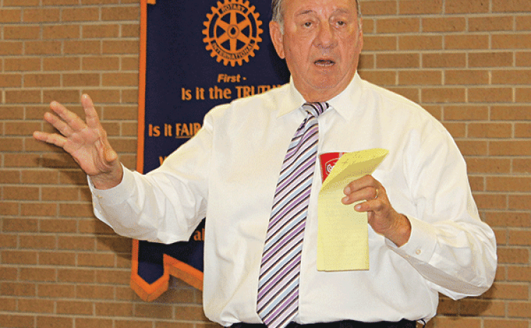 St. Landry Parish Sheriff Bobby Guidroz spoke to Eunice Rotary Club members on Wednesday about an ethics complaint filed against him in September. (Photo by Myra Miller)