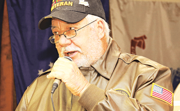 Former Eunice police chief Gary “Goose” Fontenot speaks at the 2018 Veterans Day ceremony at VFW Post 8971. Fontenot served 12 years — three terms — as police chief and 21 years as a firefighter for the city. The Vietnam War veteran died Dec. 17 at his home. (Photos by Harlan Kirgan)