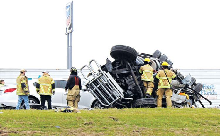 A wreck on Interstate 10 on Thursday killed one man and injured two others. (Photo from The Crowley Post Signal)