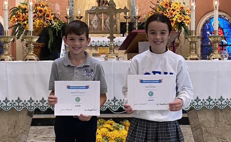 St. Edmund students in the fourth and fifth grades were recognized for their achievements in the ALEKS Math Program and the System 44 Reading Program. 