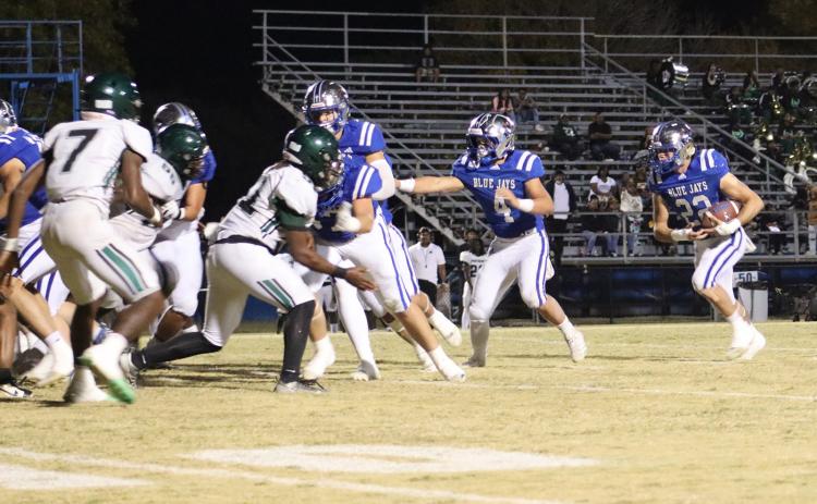 The St. Edmund Blue Jays won 62-18 over Lincoln Prep Friday evening. Pictured are Nathan Driggs, running back and kicker; and Wyatt Dubois, wide receiver and safety. (Photo by Amy Myers)