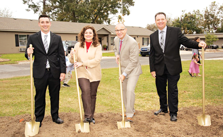 From left, are Johnny Carriere Jr., Refinery Mission executive director, Amanda Quebedeaux, Refinery Mission Board president, Joe Zanco (president and CEO, St. Landry Homestead Federal Savings Bank president and CEO, and Steven Matkovich Federal Home Loan Bank of Dallas senior affordable housing analyst. (Submitted photo)