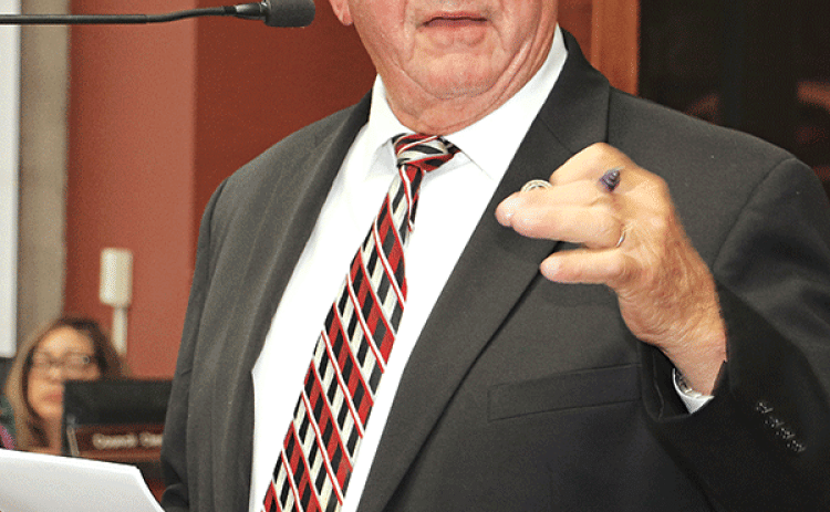 St. Landry Parish Sheriff Bobby Guidroz explained he and Parish President Jessie Bellard are near an agreement on using a new dormitory for trusties and jail costs. (Photo by Harlan Kirgan)