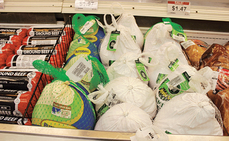 A bin of turkeys ready for Thanksgiving at Super 1 in Eunice on Monday.