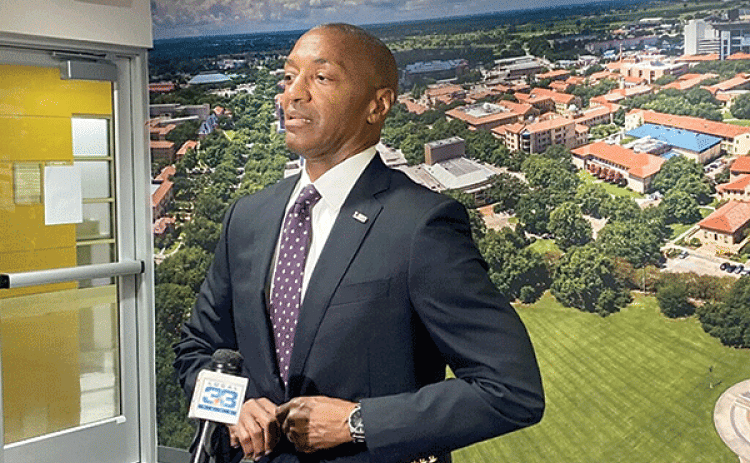 New LSU President William Tate addresses the media on his first day on the job. (JC Canicosa/Louisiana Illuminator)