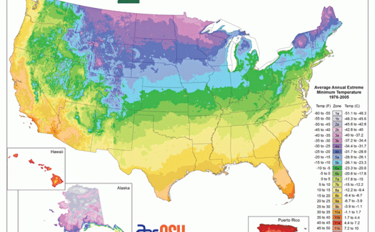 USDA hardiness zones maps are a useful tool for gardeners, dividing the country into climatic zones that can help determine what plants will perform best where. (Graphic by the U.S. Department of Agriculture)