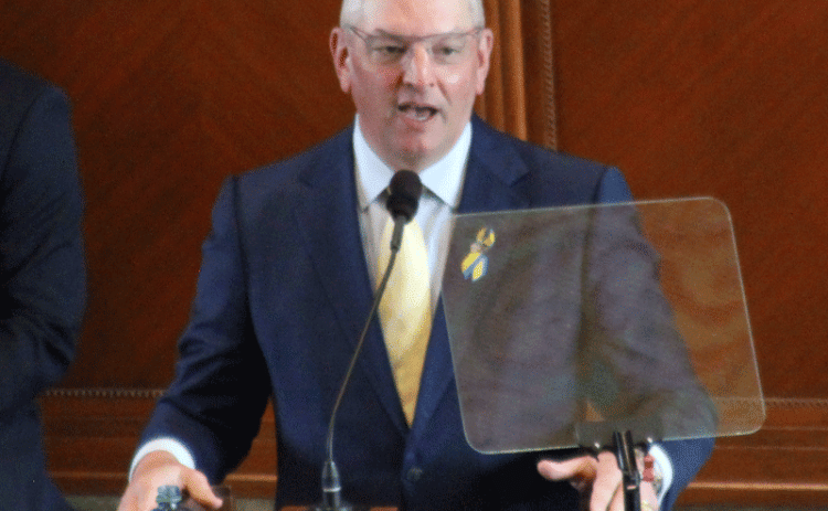 Gov. John Bel Edwards laid out his legislative priorities on Monday in an address to the Legislature. (Photo by Alex Tirado/LSU Manship School News Service)