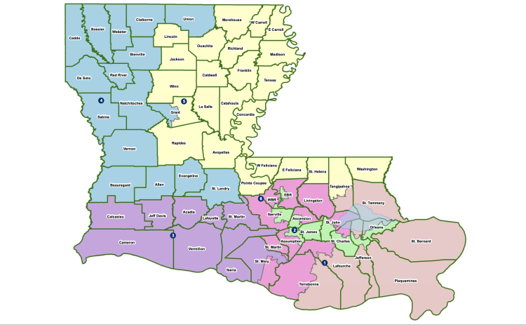 This map shows what would be the new boundaries of the state’s six congressional districts as approved by the Legislature Friday.  Courtesy of the Louisiana House of Representatives