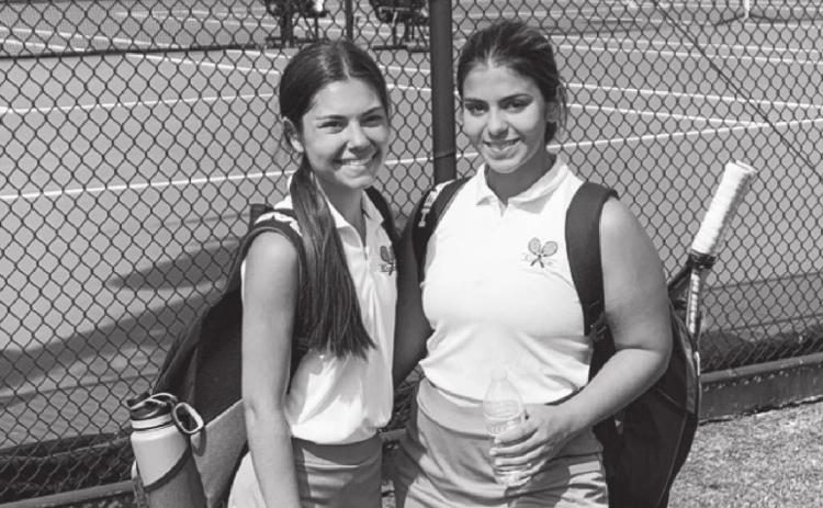 Eunice High’s Ally Ogea and Kelly Sonnier advanced to the second round of the state tennis tournament with a 2-1 win over Caddo Magnet’s Keya Effit and Vivian Vekovius. Ogea and Sonnier then fell 2-0 to Leah Medine and Halie Medine of Woodlawn-Baton Rouge in the Div. II second round. (Submitted Photo)