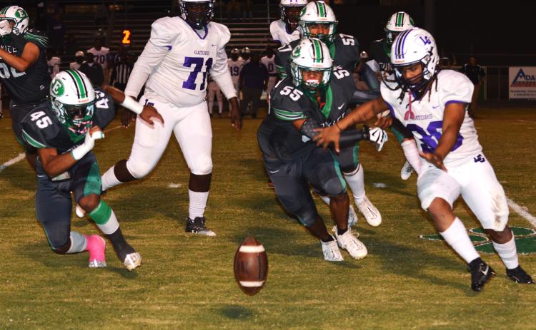Eunice defenders recover a LaGrange fumble.