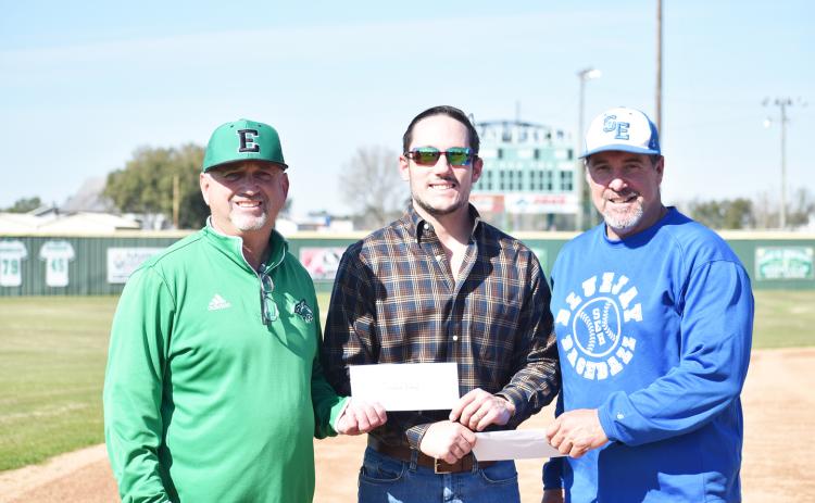 The baseball season begins this weekend with the Perry Pitre Ford jamboree. From left, are Eunice High head coach Scott Phillips, Perry Pitre and St. Edmund head coach Barry Manuel.