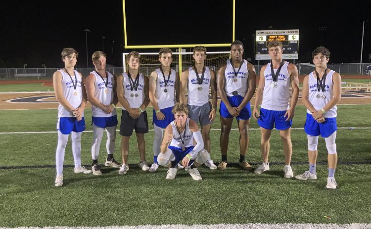 Standing, from left, are Koy Trahan, Taylor Daire, Luke Trahan, Kaleb George, Nic Fontenot, Kieran Davis, Easten Coleman and Alex Fontenot. In front is Gus Brown.