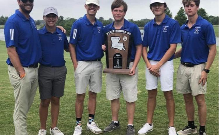 From left, St. Edmund head golf coach Cade Leblanc, Hayden Bertrand, Henry Brown, Jacob Southall, Harry West and Gus Brown. 
