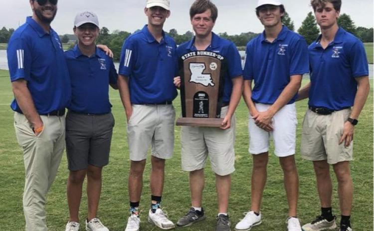 From left, St. Edmund head golf coach Cade Leblanc, Hayden Bertrand, Henry Brown, Jacob Southall, Harry West and Gus Brown.