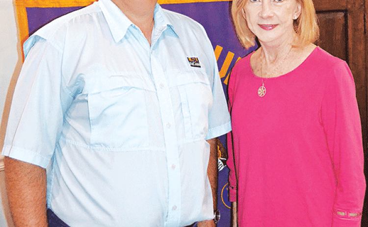 Todd Fontenot, LSU  AgCenter Crawfish Agent, talked to the Crowley Lions Club recently, explaining the problems crawfish farmers across the state experienced in the wake of last summers drought. Fontenot was introduced by Program Chair Patti Lawrence. (Photo by Steve Bandy/Crowley Post-Signal)