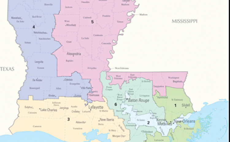 This map shows the current configuration of Louisiana’s congressional districts. (Courtesy of U.S. Department of Interior)
