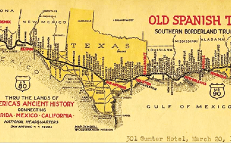 Map of the Old Spanish Trail completed in 1916. The trail was one of the nation’s first intercontinental highways from coast to coast.. 