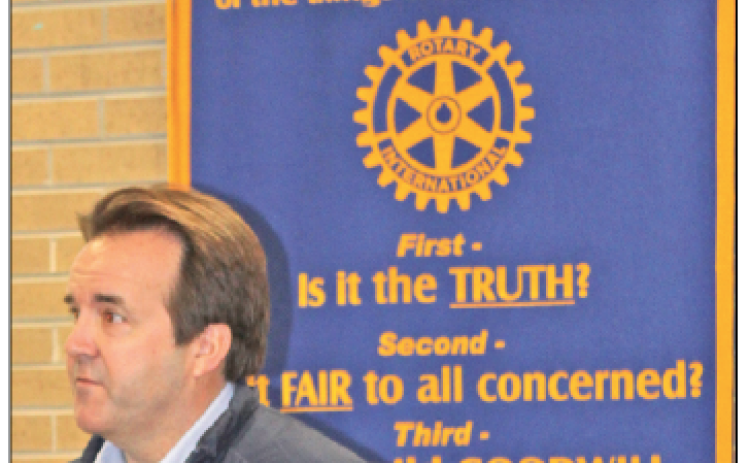 Speaker of the Louisiana House of Representatives Phillip DeVillier spoke to the Eunice Rotary Club during its meeting on Wednesday. (Photo by Claudette Olivier)