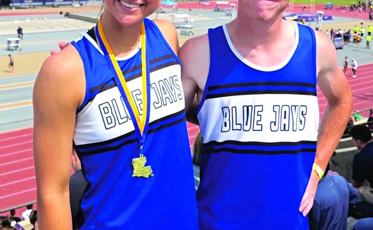 St. Edmund’s  Aubrie LeJeune and Oscar Summerlin competed at the LHSAA State Meet. (Photo by Amy Myers)