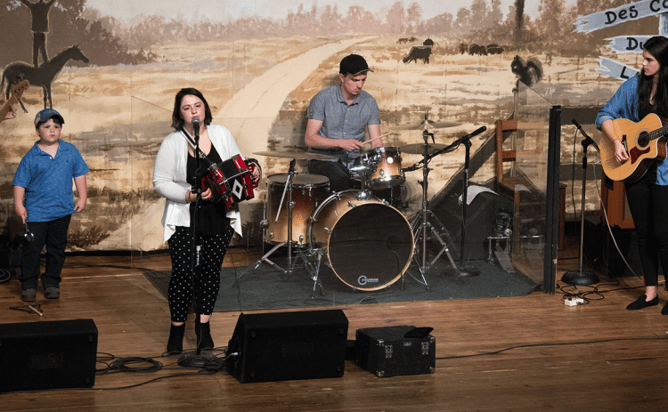 The Babineaux Sisters at the Liberty Theater, Sept. 29, 2018: Julie Babineaux, Gus Babineaux, Gracie Babineaux, Noah McLain, Maci Lopez. (Photo by David Simpson)