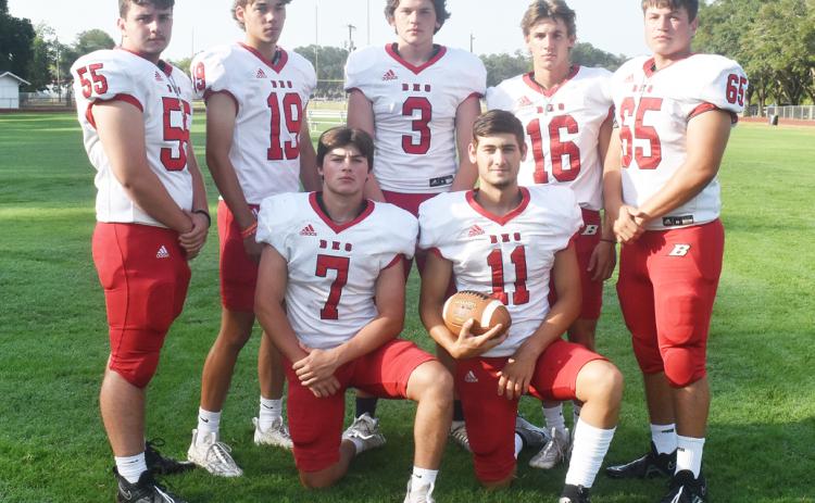 The Bearcat seniors kneeling, from left, are Tucker Leblanc and Kade Sweeney. Standing, from left, are Wyatt Bertrand, Tyler Newman, Ross Cortez, Gage Craton and Emery Lejeune. (Photo by Tom Dodge)