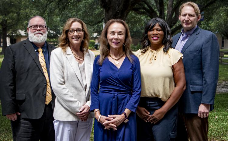 LSU Eunice's academic leadership team - Left to Right: Dean of College of Arts & Sciences Dr. Billy Fontenot, Dean of College of Health Sciences Kristie Broussard Leger, Chancellor Dr. Nancee Sorenson, Dean of College of Workforce Development and Applied Sciences Deshjuana Bagley, Vice Chancellor of Academic Affairs & Provost Dr. Charles Stewart