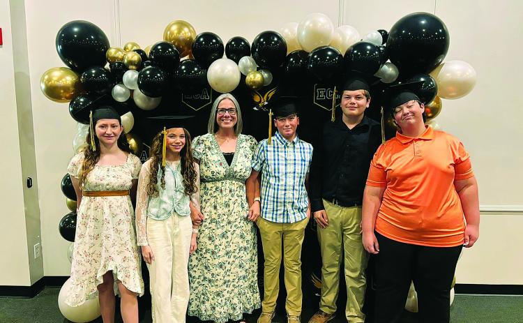 Eunice Christian Academy honored its 5 eighth grade graduates this week in a bittersweet farewell. Bailey Renee Fruge, Emerie Grace Frye, Brad Gene Herbert, Theodore Harrison Nugent and Daniel Seth Turner were honored by their teacher, Mrs. Tammy, who shared an emotional and inspiring word over the graduates during the graduation ceremony.