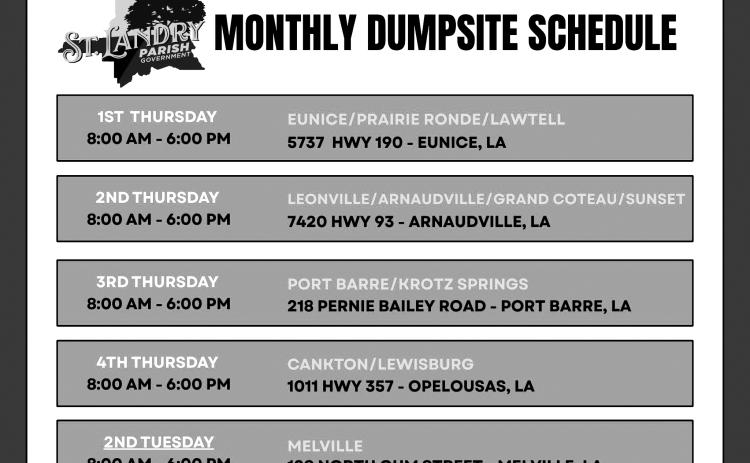 Schedule for monthly Dumpsite