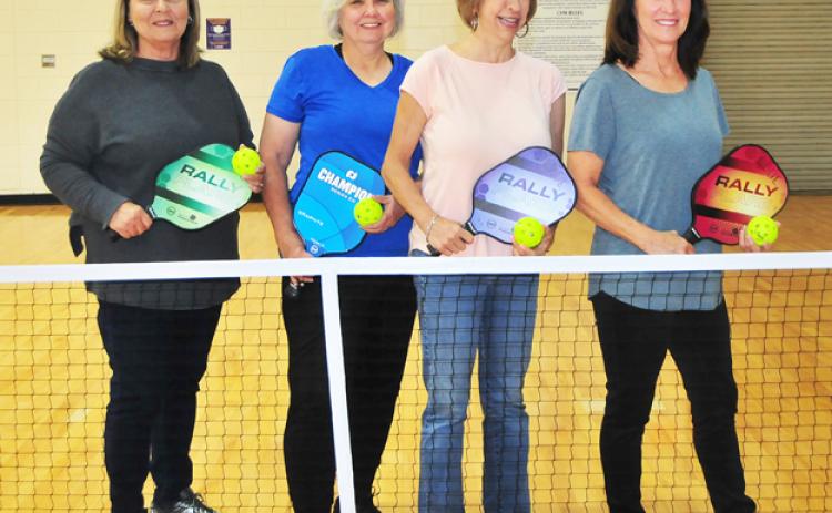 Getting ready for the new picklball season at LSUE, from left. are Izetta Darbonne, Fran Guillory, Connie Soileau and Cecile Duplechain.