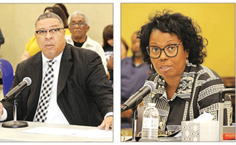 Two of the five candidates for St. Landry Parish school superintendent were interviewed Thursday. At left is Curt Green, director of human resources for the St John the Baptist Public Schools. At right is Shirley Thibodeaux, a supervisor with the St. Martin Parish School Board. The interviews were to continue Friday with Paul Nelson, Tensas Parish School District superintendent; Milton Baptiste III, executive director of school leadership for the East Baton Rouge School System; and Michael Robinson, of Thib